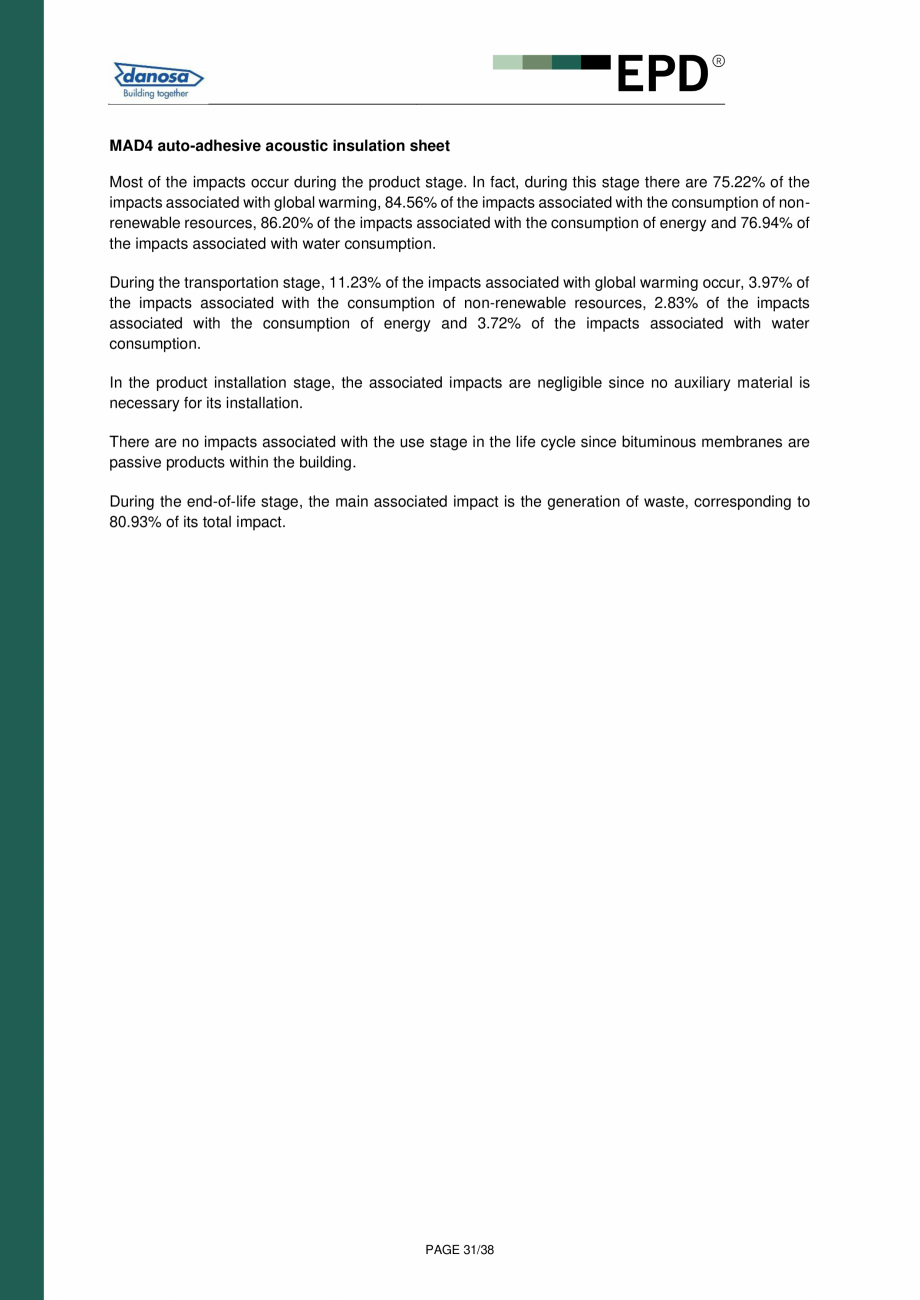 Pagina 31-Declaratie de conformitate  pentru membrana acustica Danosa - UNE-EN 15804 si ISO 14025: DANOSA M.A....