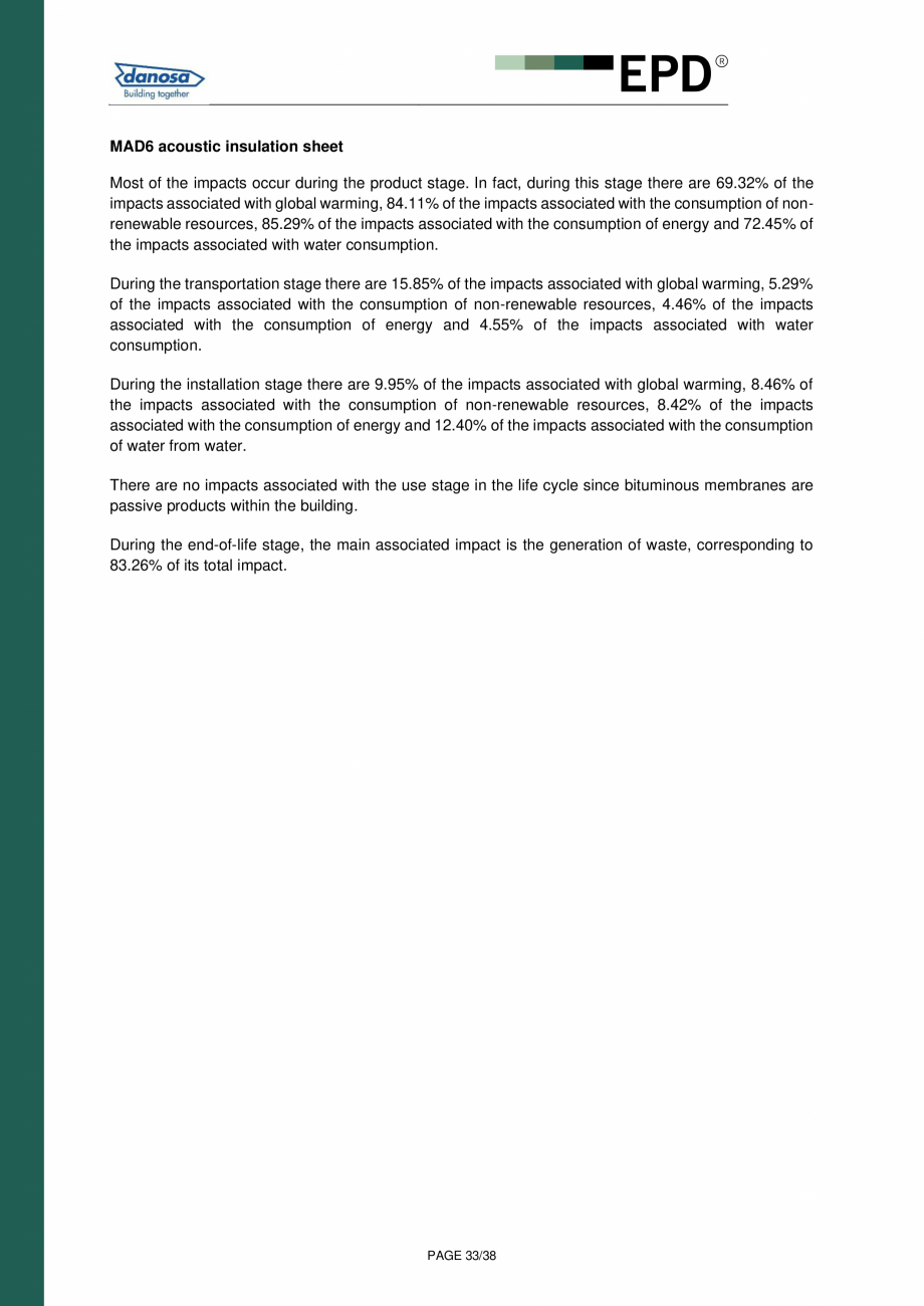 Pagina 33-Declaratie de conformitate  pentru membrana acustica Danosa - UNE-EN 15804 si ISO 14025: DANOSA M.A....