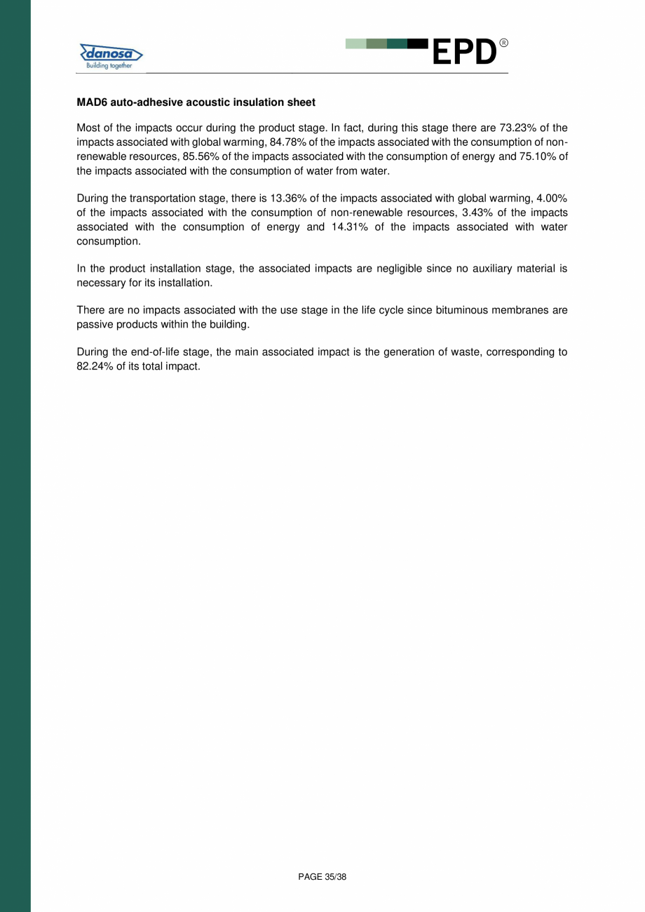 Pagina 35-Declaratie de conformitate  pentru membrana acustica Danosa - UNE-EN 15804 si ISO 14025: DANOSA M.A....