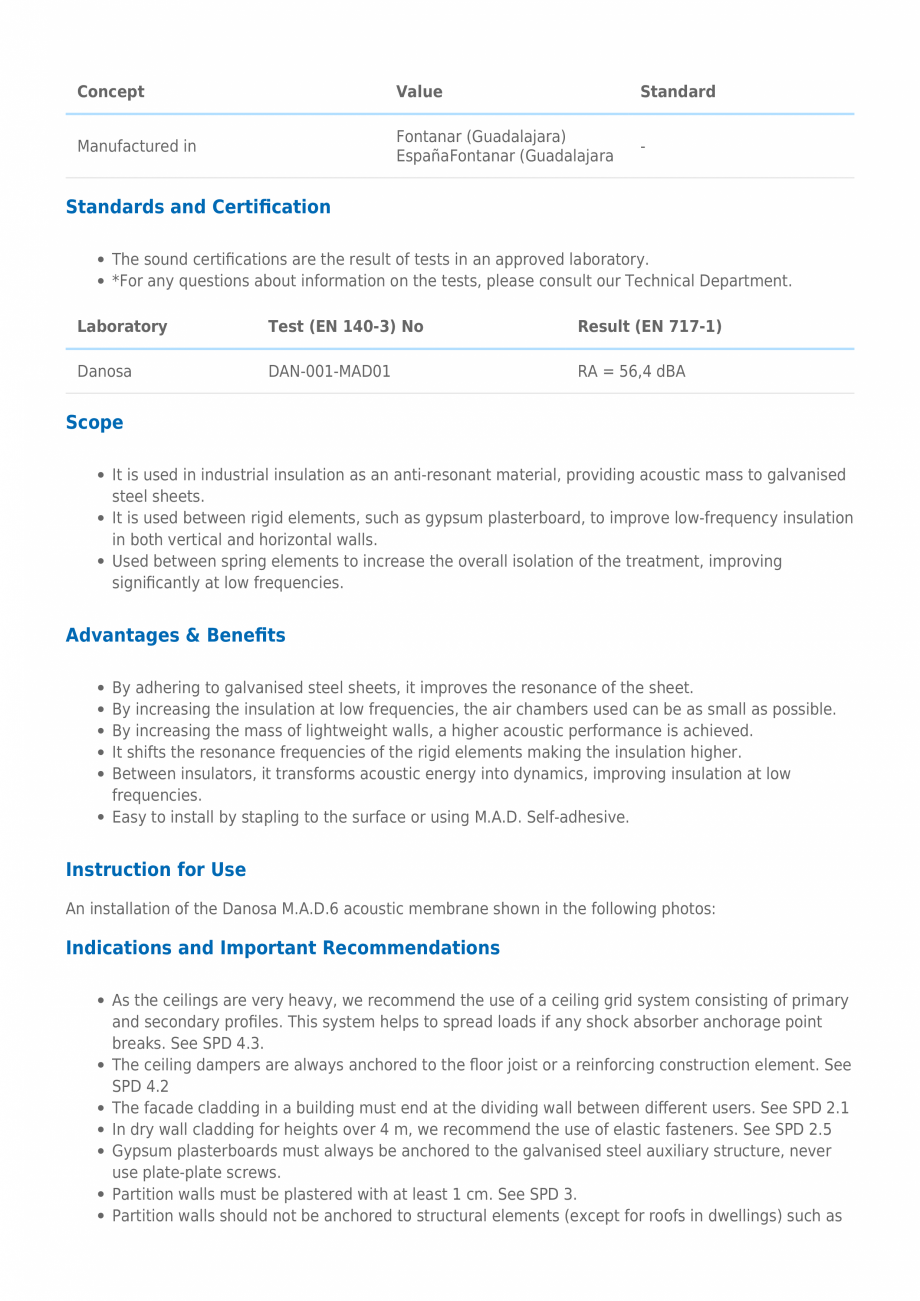 Pagina 3-Membrana acustida Danosa pentru absorbtia frecventelor joase - M.A.D. 6 DANOSA Fisa tehnica Engleza ...