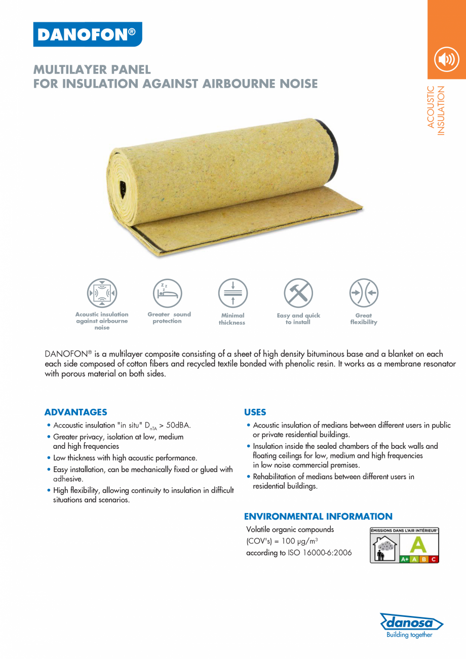 Pagina 1 - Panou multistrat pentru izolarea termica si acustica DANOSA DANOFON Catalog, brosura...