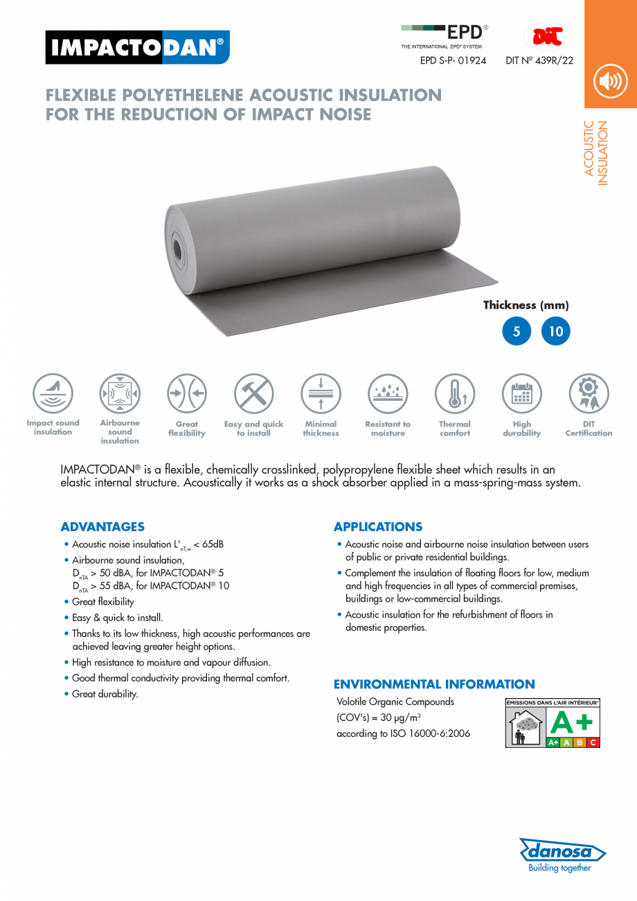 Pagina 1-Membrana flexibila pentru izolarea acustica a zgomotului de impact DANOSA IMPACTODAN Catalog,...