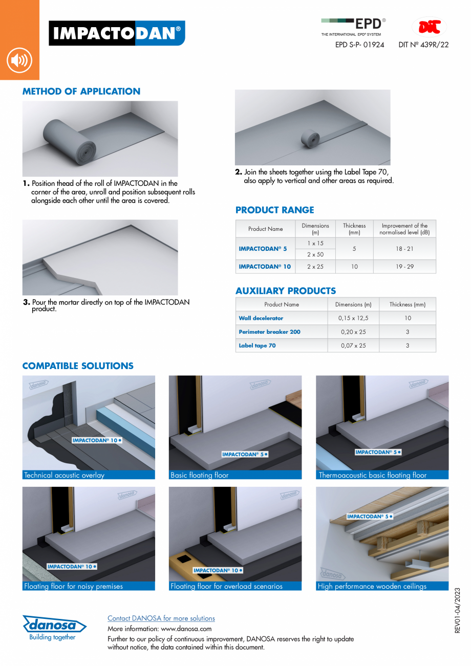 Pagina 2-Membrana flexibila pentru izolarea acustica a zgomotului de impact DANOSA Catalog, brosura Engleza...