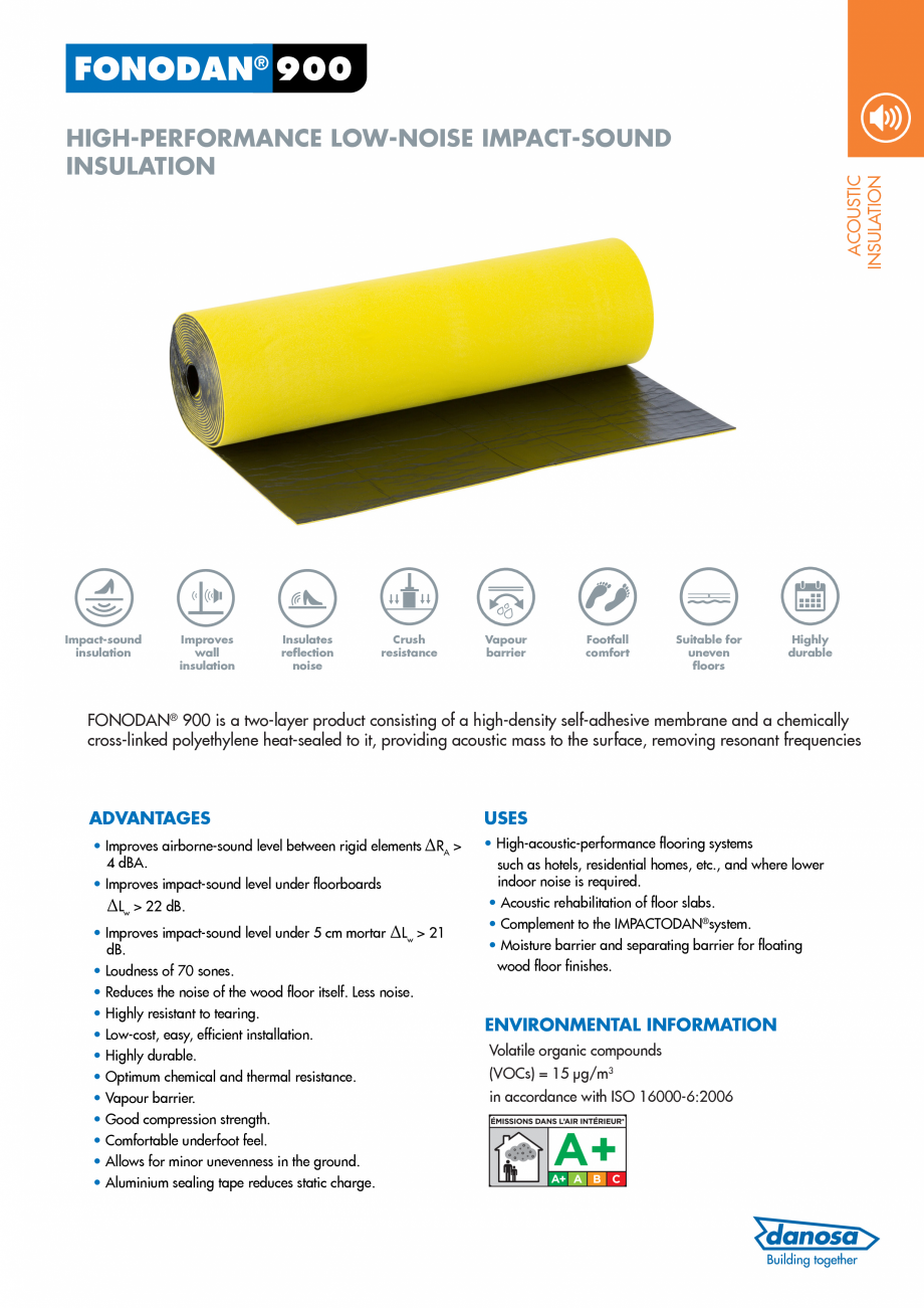 Pagina 1-Membrana fonoizolanta pentru reducerea zgomotelor de impact DANOSA FONODAN 900 Catalog, brosura...