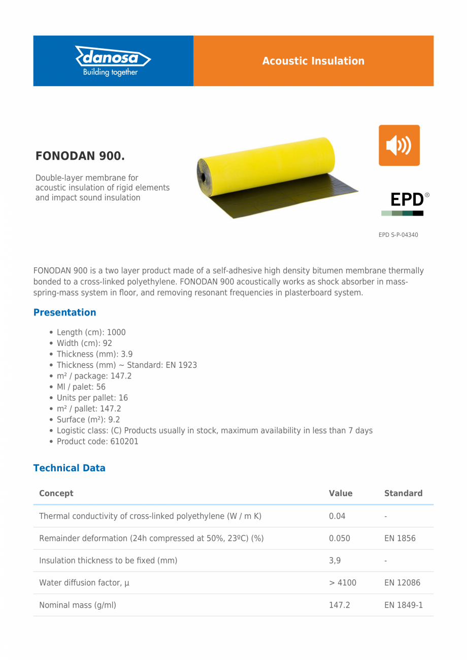 Pagina 1-Membrana fonoizolanta pentru reducerea zgomotelor de impact DANOSA FONODAN 900 Fisa tehnica Engleza ...
