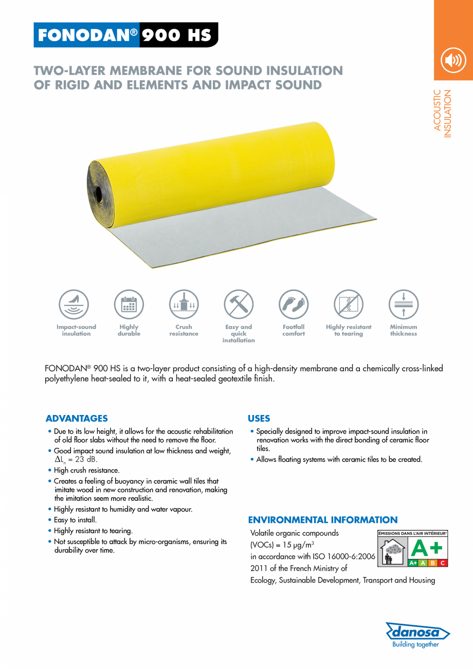 Pagina 1-Membrana fonoizolanta pentru izolare acustica DANOSA FONODAN 900 HS Catalog, brosura Engleza...