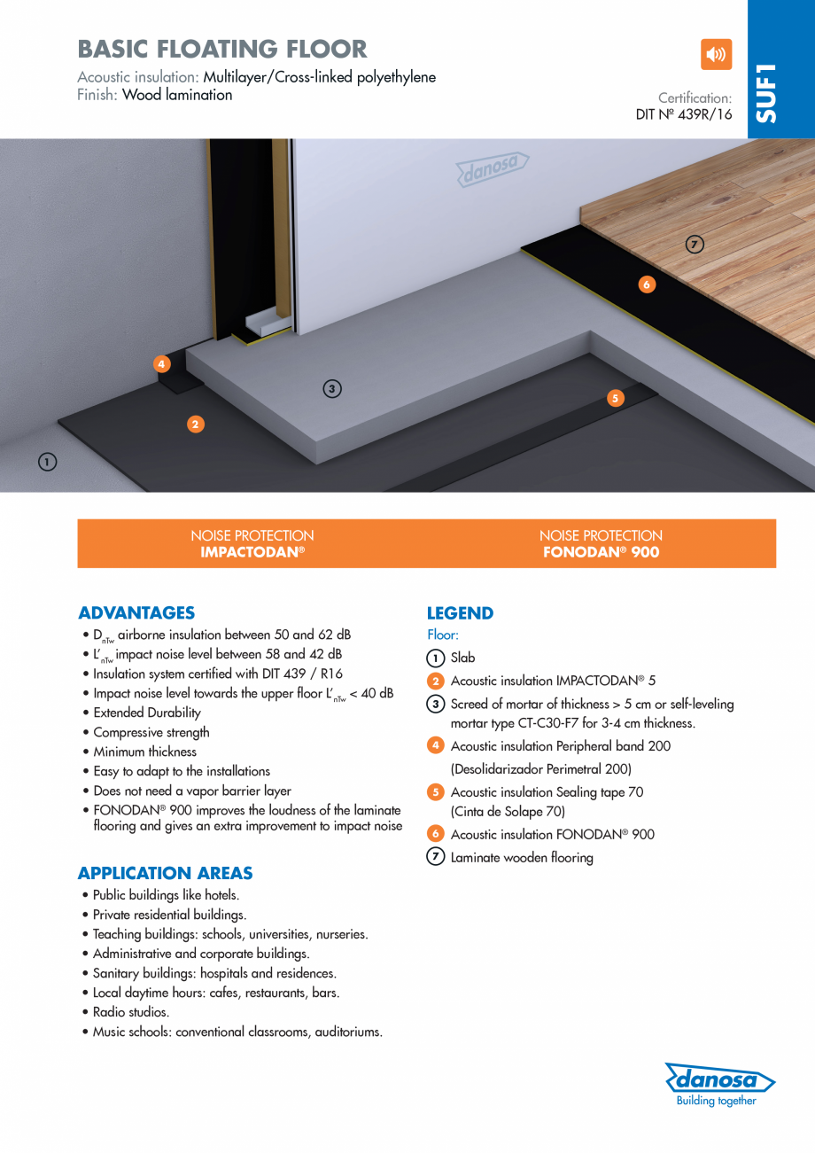 Pagina 1-Sistem izolatie acustica DANOSA FONODAN 900 HS Catalog, brosura Engleza Acoustic insulation:...