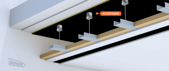 DANOSA Exemplu de utilizare pentru panou multistrat - tavan - Izolare acustica pentru pereti tavane pardoseli