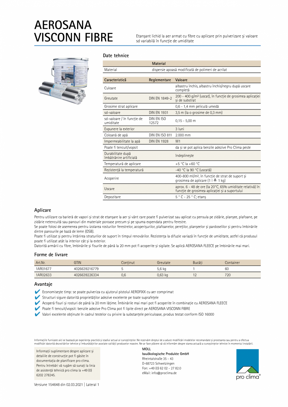 Pagina 1-Adeziv pentru etansare la interior si exterior Pro Clima AEROSANA VISCONN FIBRE Fisa tehnica Romana ...
