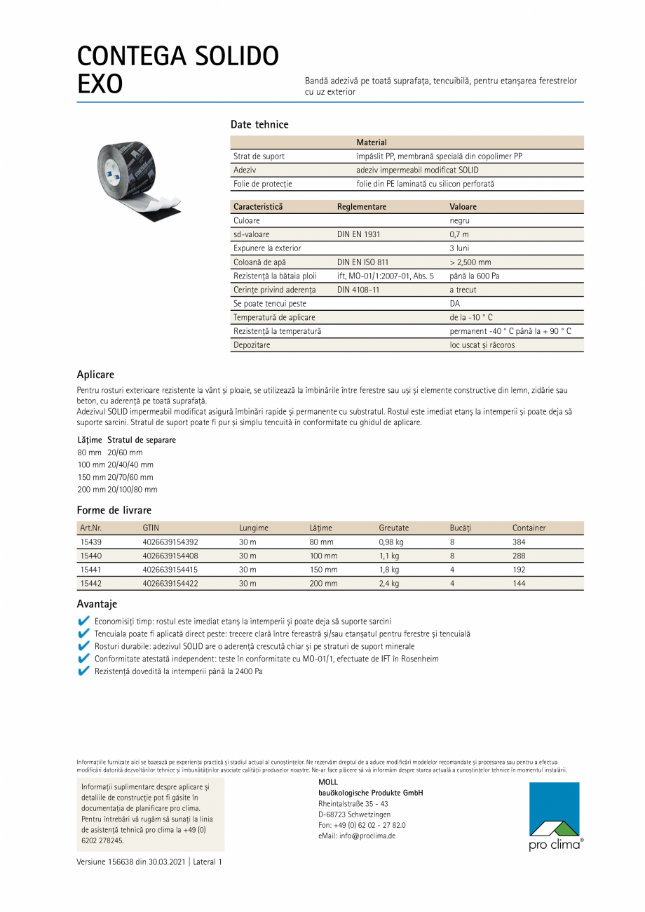 Pagina 1-Banda adeziva etansare ferestre si usi la interior Pro Clima CONTEGA SOLIDO EXO Fisa tehnica Romana ...