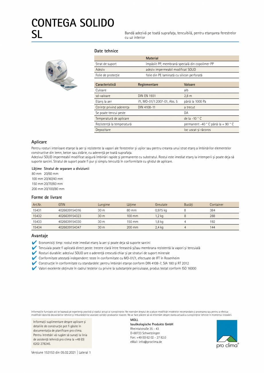 Pagina 1-Banda adeziva etansare ferestre si usi la interior Pro Clima CONTEGA SOLIDO SL Fisa tehnica Romana...