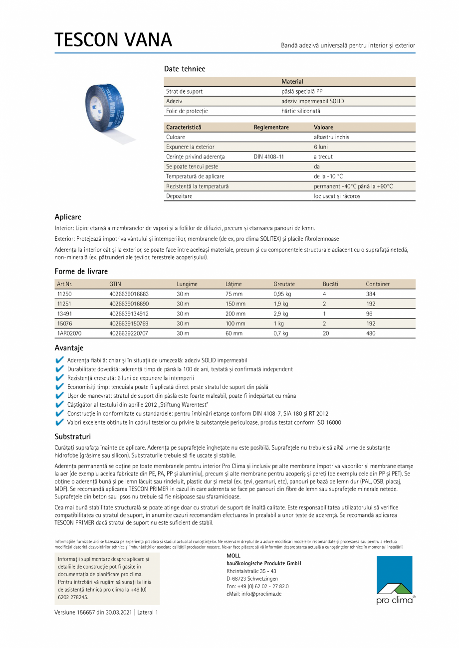 Pagina 1-Banda adeziva de etansare la aer Pro Clima TESCON VANA Fisa tehnica Romana TESCON VANA

Bandă...