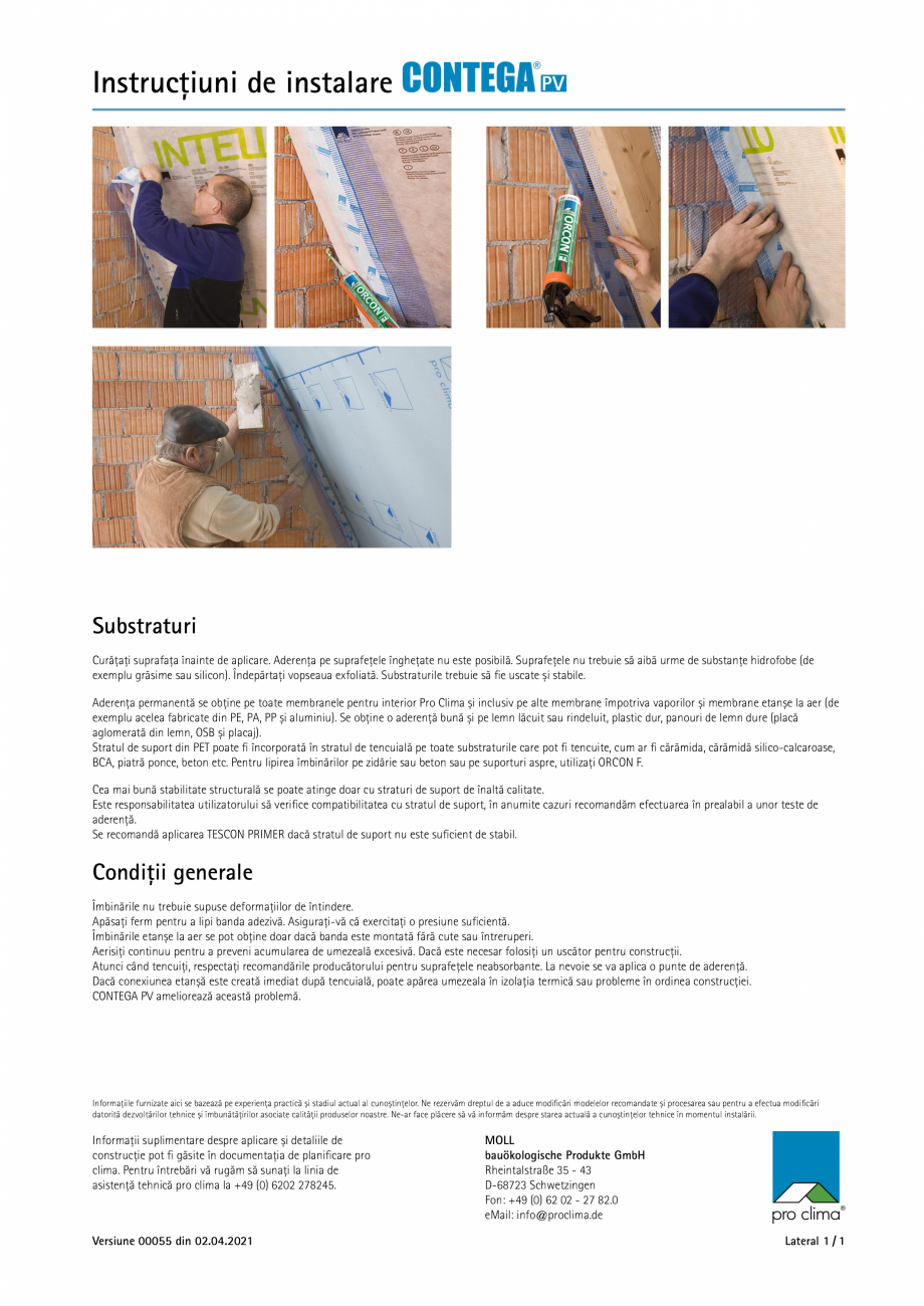 Pagina 1-Banda adeziva cu plasa de armare Pro Clima CONTEGA PV Instructiuni montaj, utilizare Romana...