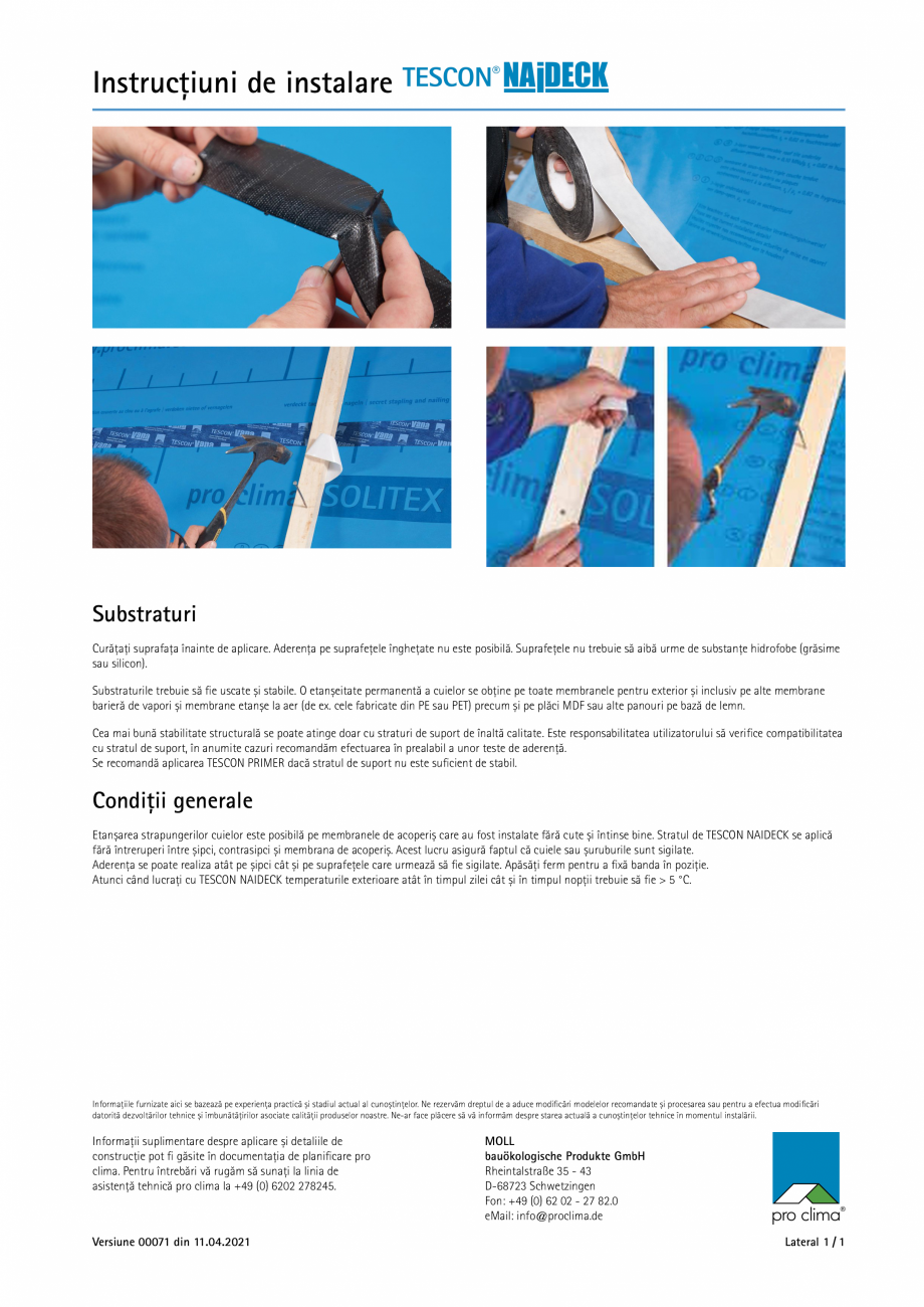 Pagina 1-Banda pentru etansarea cuielor si suruburilor Pro Clima TESCON NAIDECK Instructiuni montaj,...