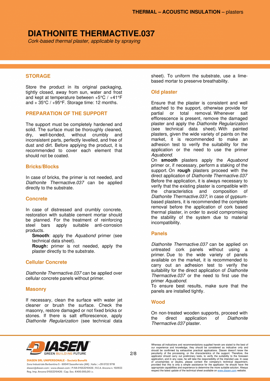 Pagina 2-Tencuiala termoizolanta naturala cu pluta NZEBSHOP Diathonite Thermactive .037  Fisa tehnica Engleza...