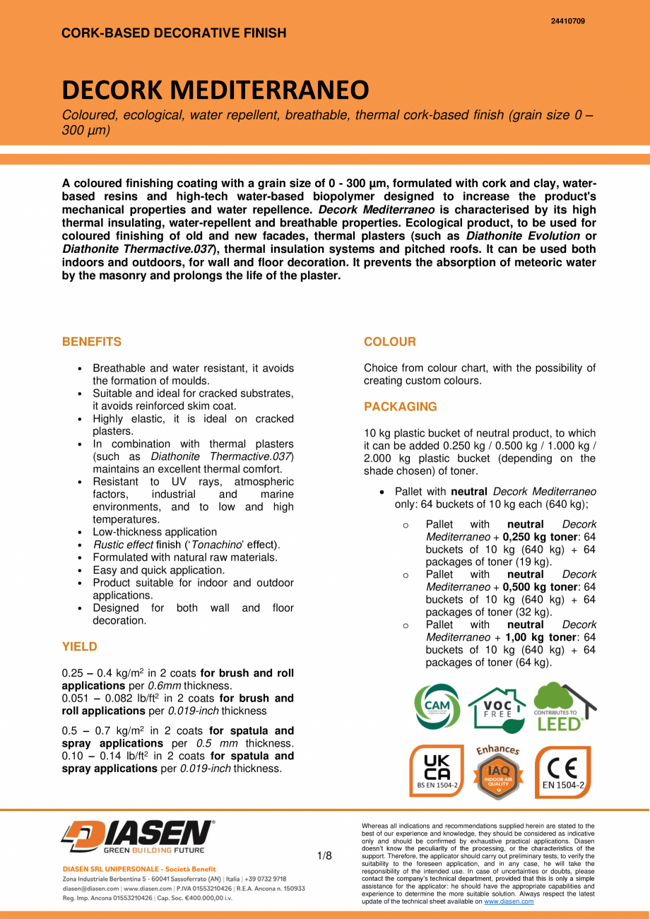 Pagina 1-Tencuiala decorativa din pluta NZEBSHOP Decork Mediterraneo Fisa tehnica Engleza 24410709
...