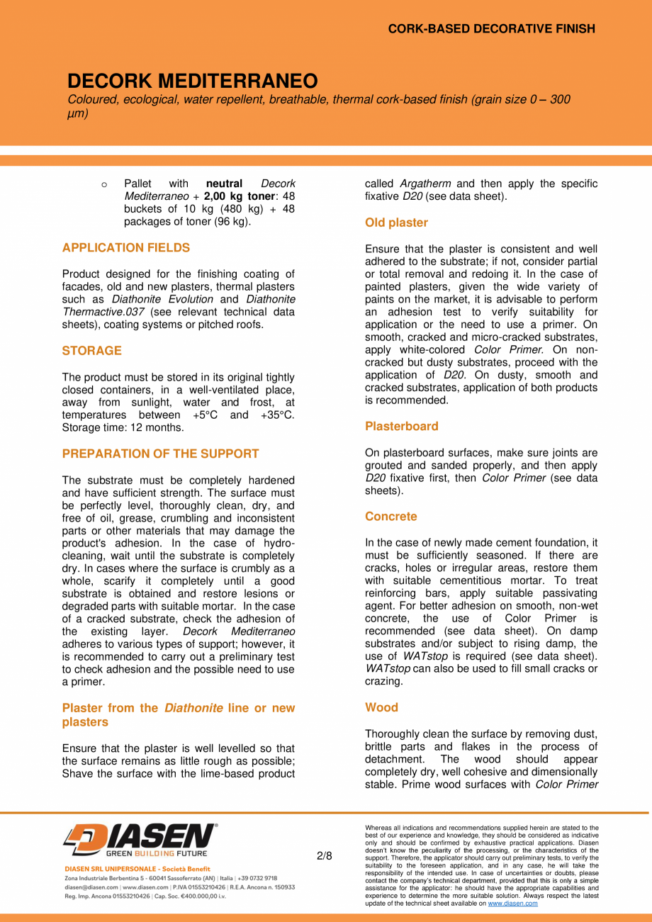 Pagina 2-Tencuiala decorativa din pluta NZEBSHOP Decork Mediterraneo Fisa tehnica Engleza ked substrates,
it ...