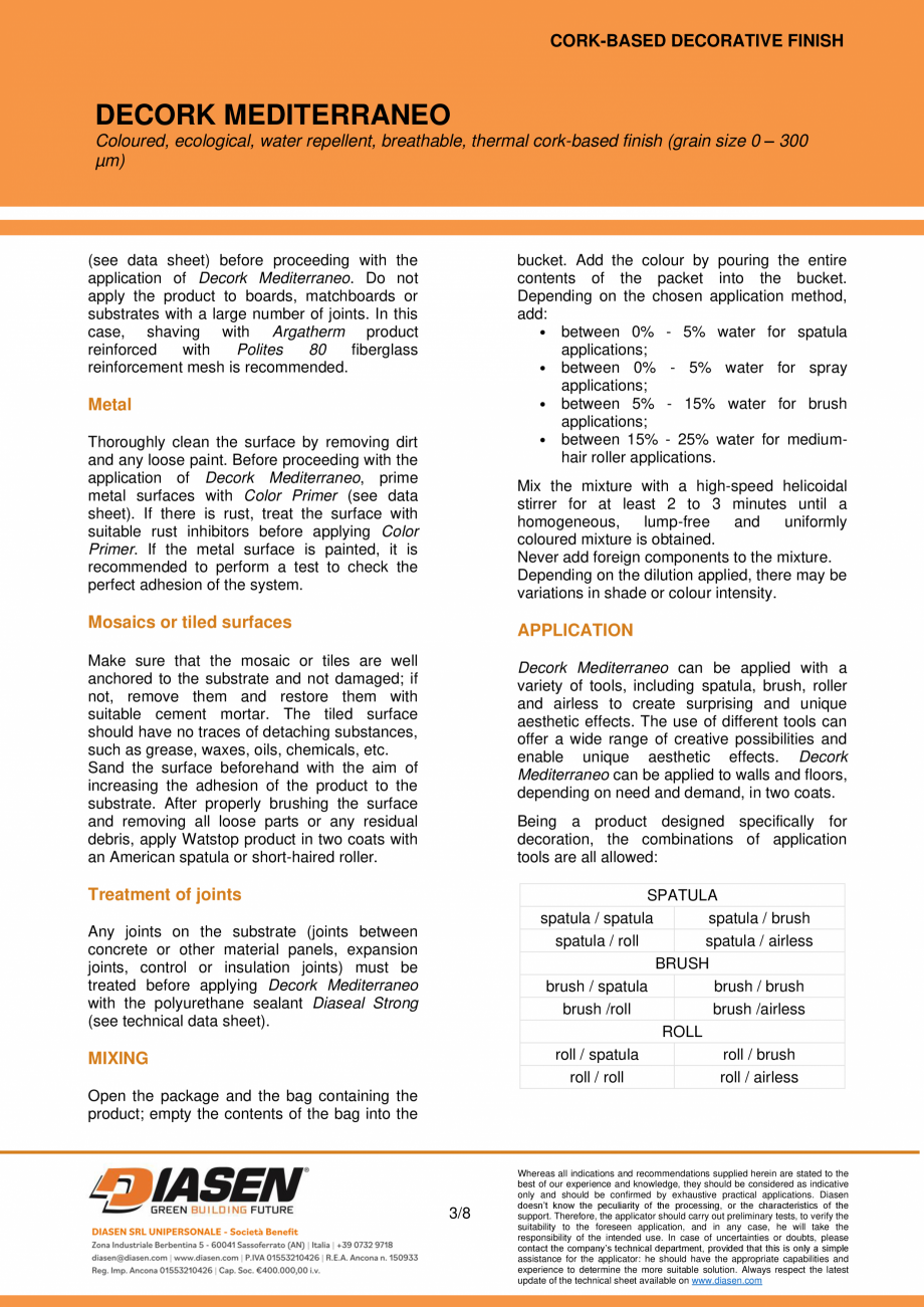 Pagina 3-Tencuiala decorativa din pluta NZEBSHOP Decork Mediterraneo Fisa tehnica Engleza applications per 0....