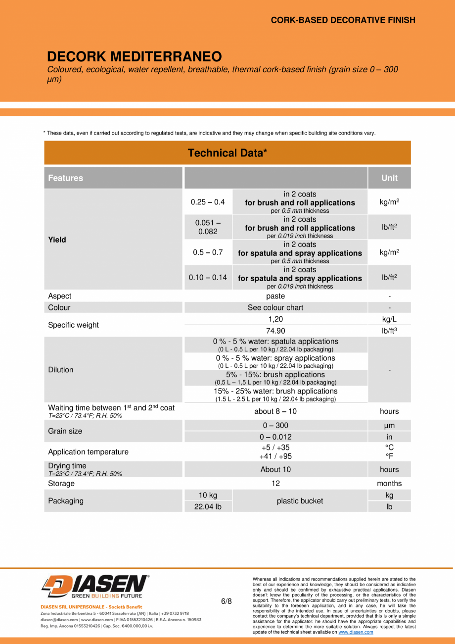 Pagina 6-Tencuiala decorativa din pluta NZEBSHOP Decork Mediterraneo Fisa tehnica Engleza then apply
D20...