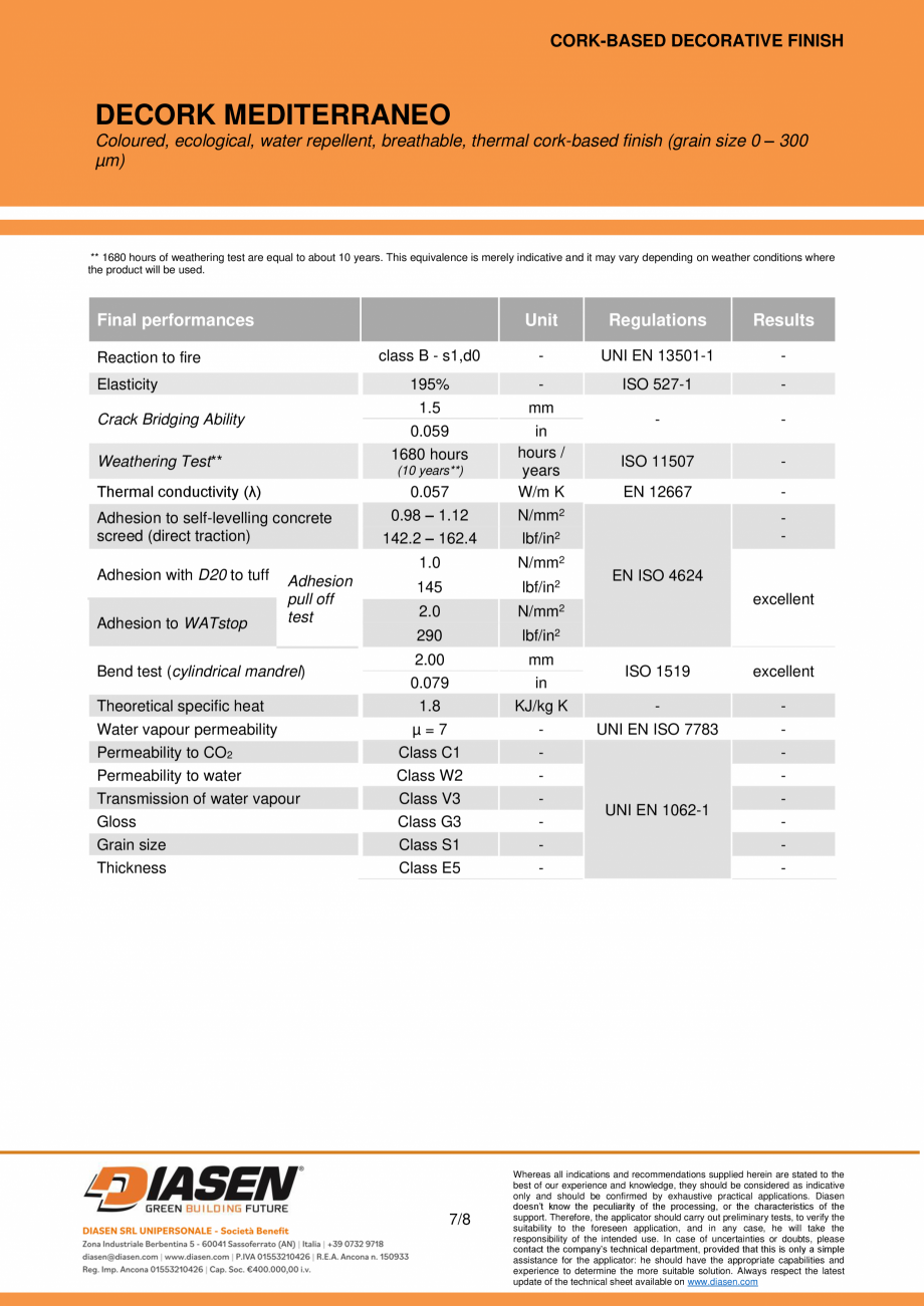 Pagina 7-Tencuiala decorativa din pluta NZEBSHOP Decork Mediterraneo Fisa tehnica Engleza cementitious mortar...