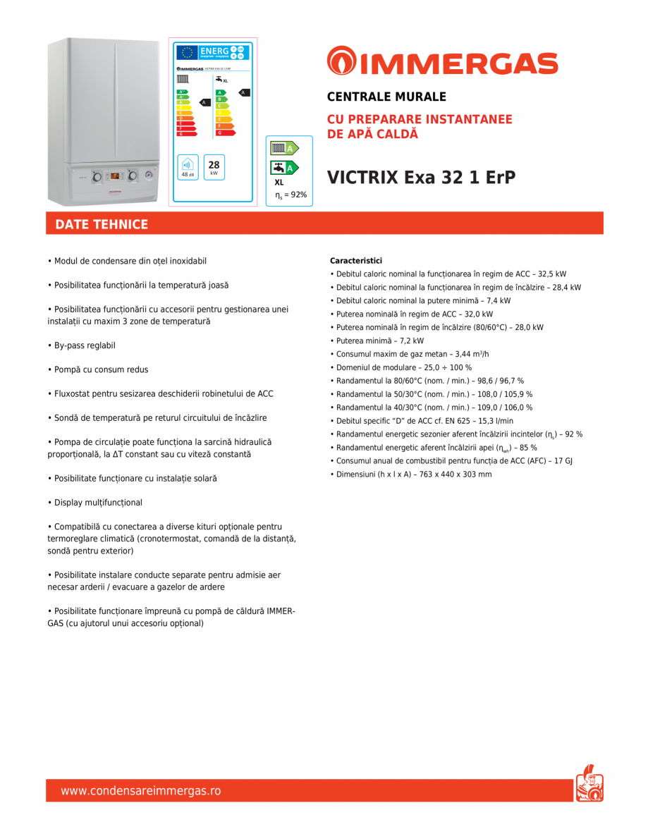 Pagina 1-Centrala murala cu preparare instantanee de apa calda IMMERGAS VICTRIX Exa 32 1 ErP Fisa tehnica...