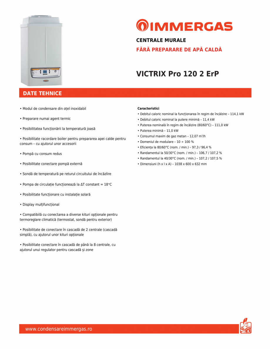 Pagina 1-Centrala murala fara preparare de apa calda IMMERGAS VICTRIX Pro 120 2 ErP Fisa tehnica Romana...