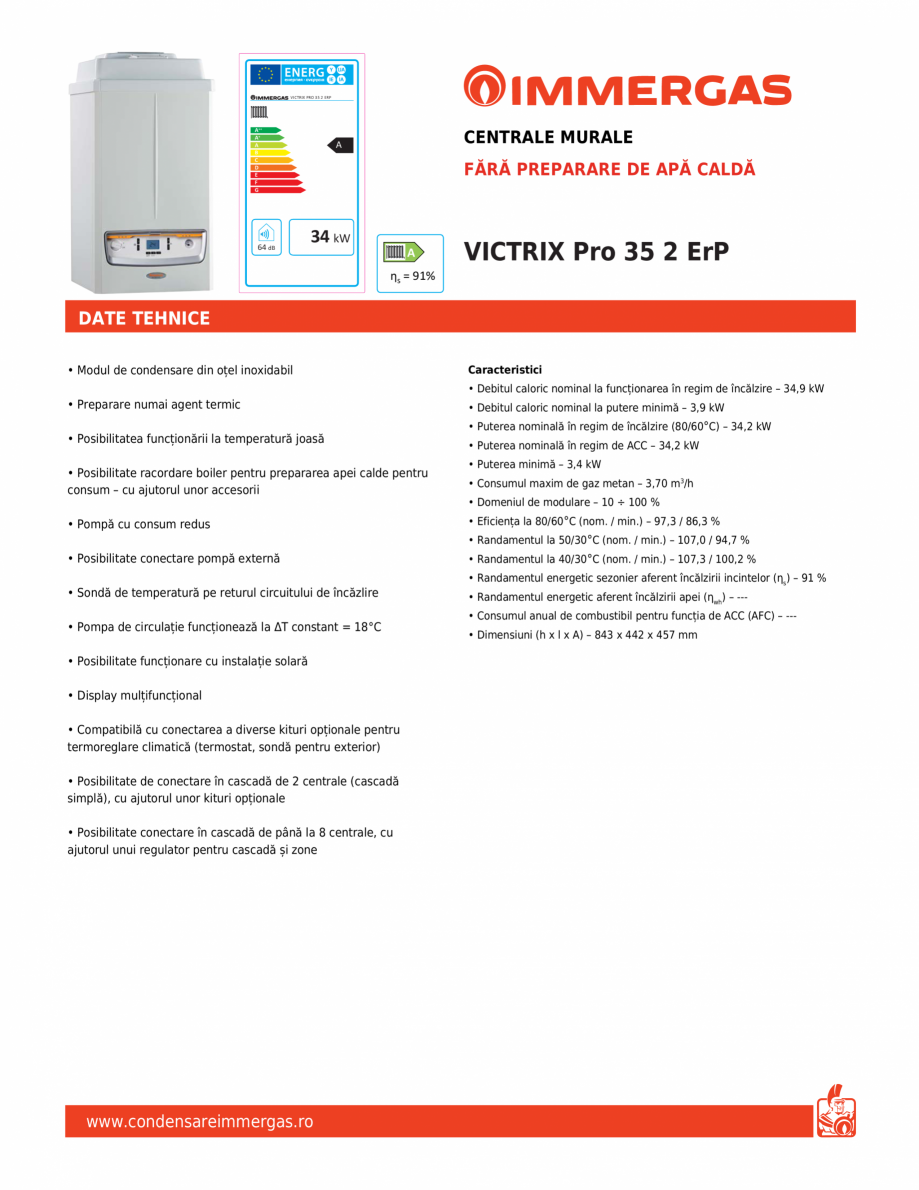 Pagina 1-Centrala murala fara preparare de apa calda IMMERGAS VICTRIX Pro 35 2 ErP Fisa tehnica Romana...