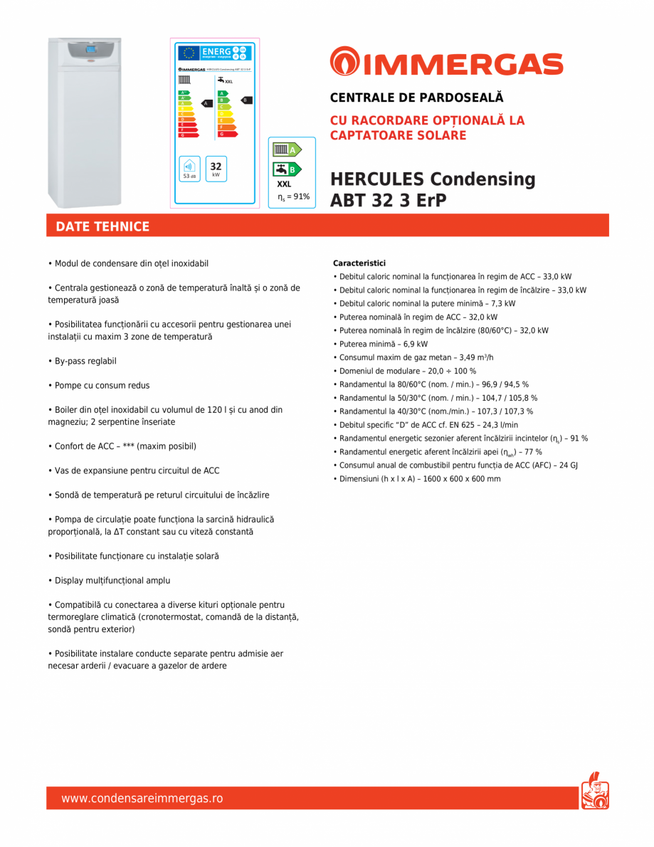 Pagina 1-Centrala de pardoseala cu racordare optionala la captatoare solare  IMMERGAS HERCULES Condensing ABT...