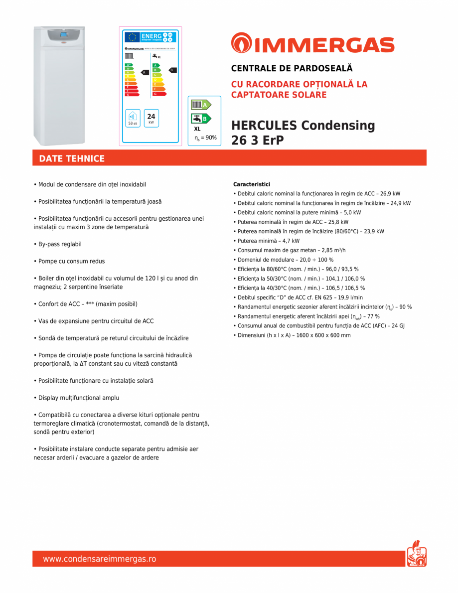 Pagina 1-Centrala de pardoseala cu racordare optionala la captatoare solare IMMERGAS HERCULES Condensing 26 3...