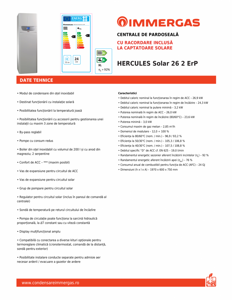 Pagina 1-Centrala de pardoseala cu racordare inclusa la captatoare solare IMMERGAS HERCULES Solar 26 2 ErP...
