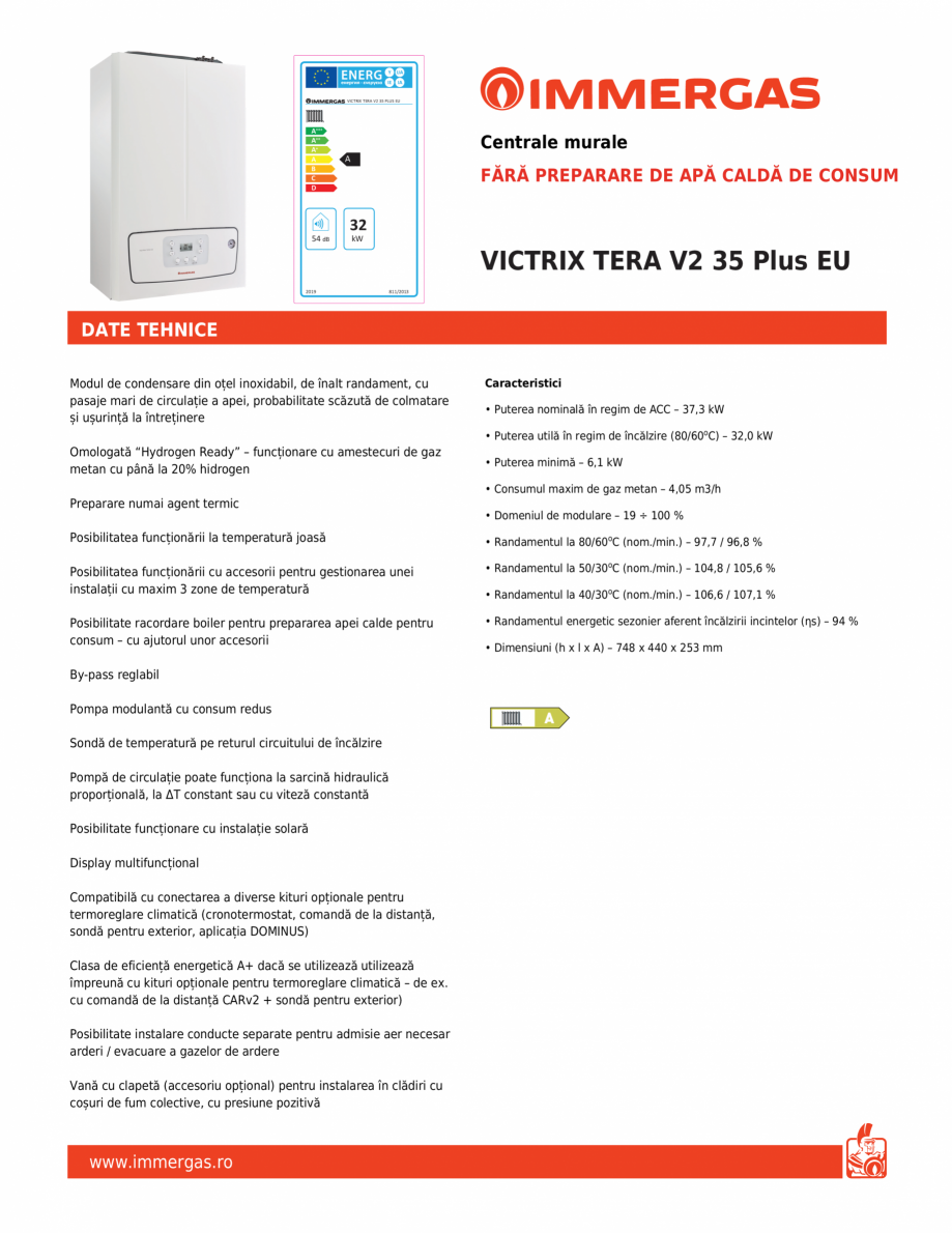 Pagina 1-Centrala fara preparare apa calda de consum IMMERGAS VICTRIX Tera V2 35 Plus EU Fisa tehnica Romana ...