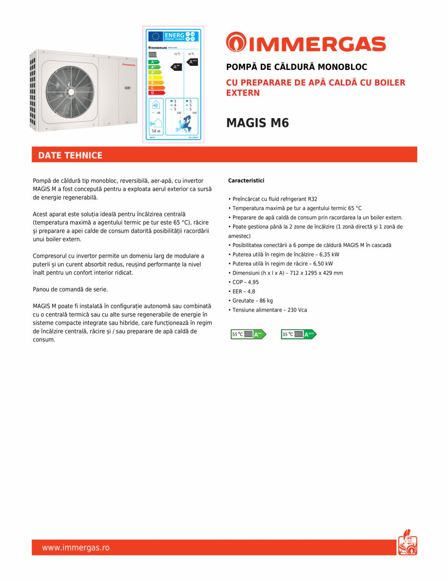 Pagina 1-Pompa de caldura cu preparare de apa calda cu boiler extern IMMERGAS MAGIS M6 Fisa tehnica Romana Y
...