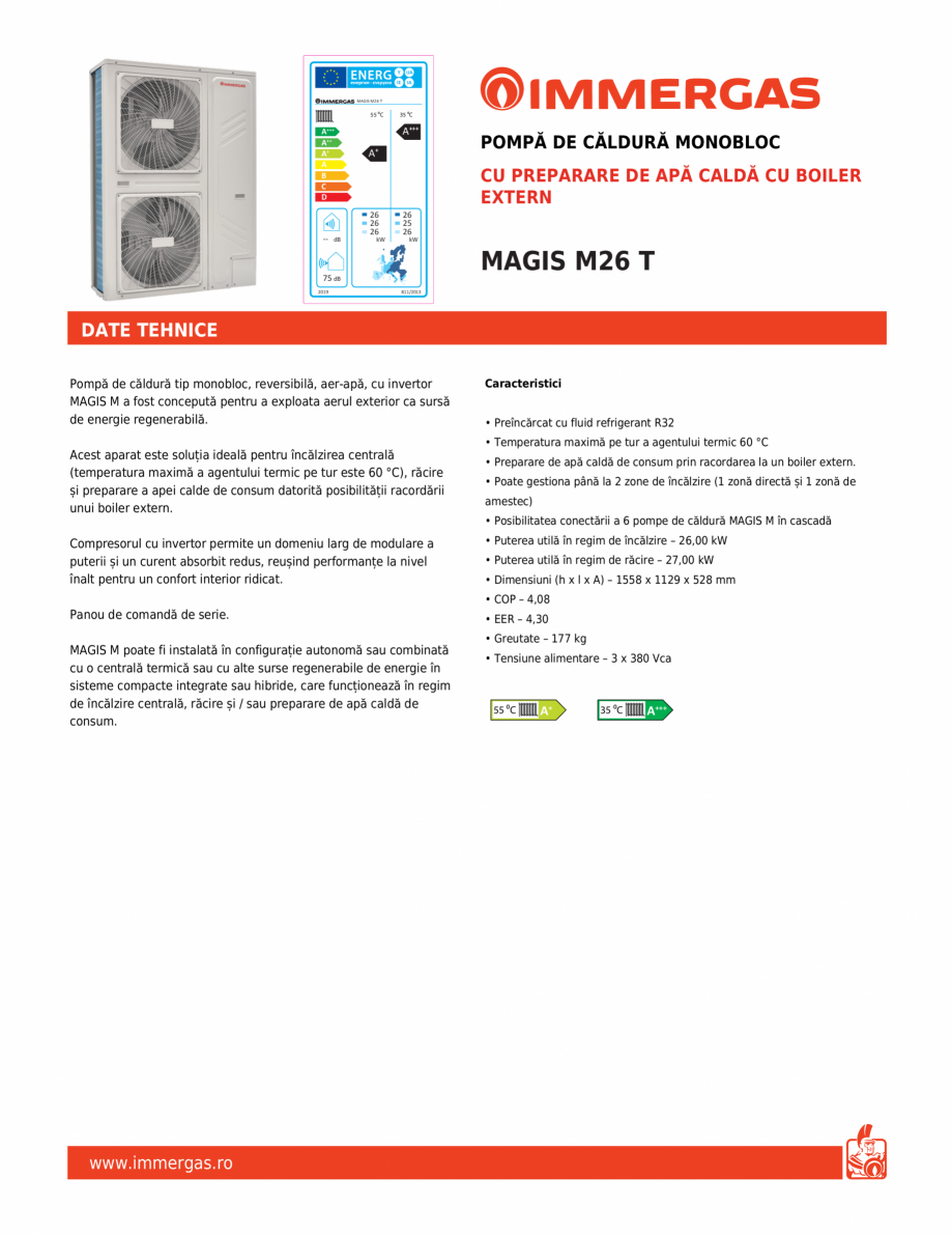 Pagina 1-Pompa de caldura cu preparare de apa calda cu boiler extern IMMERGAS MAGIS M26 T Fisa tehnica Romana...