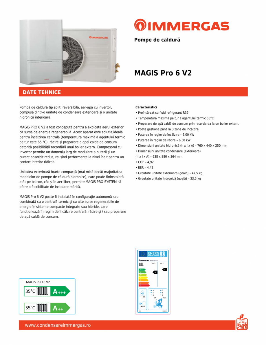 Pagina 1-Pompa de caldura split, reversibila, aer-apa IMMERGAS MAGIS Pro 6 V2 Fisa tehnica Romana Pompe de...