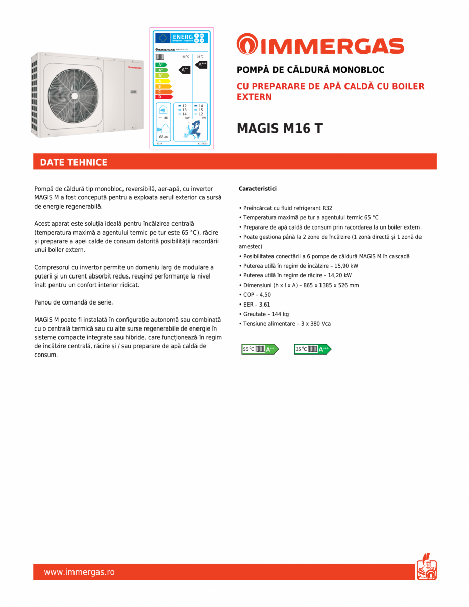 Pagina 1-Pompa de caldura cu preparare de apa calda cu boiler extern IMMERGAS MAGIS M16 T Fisa tehnica Romana...