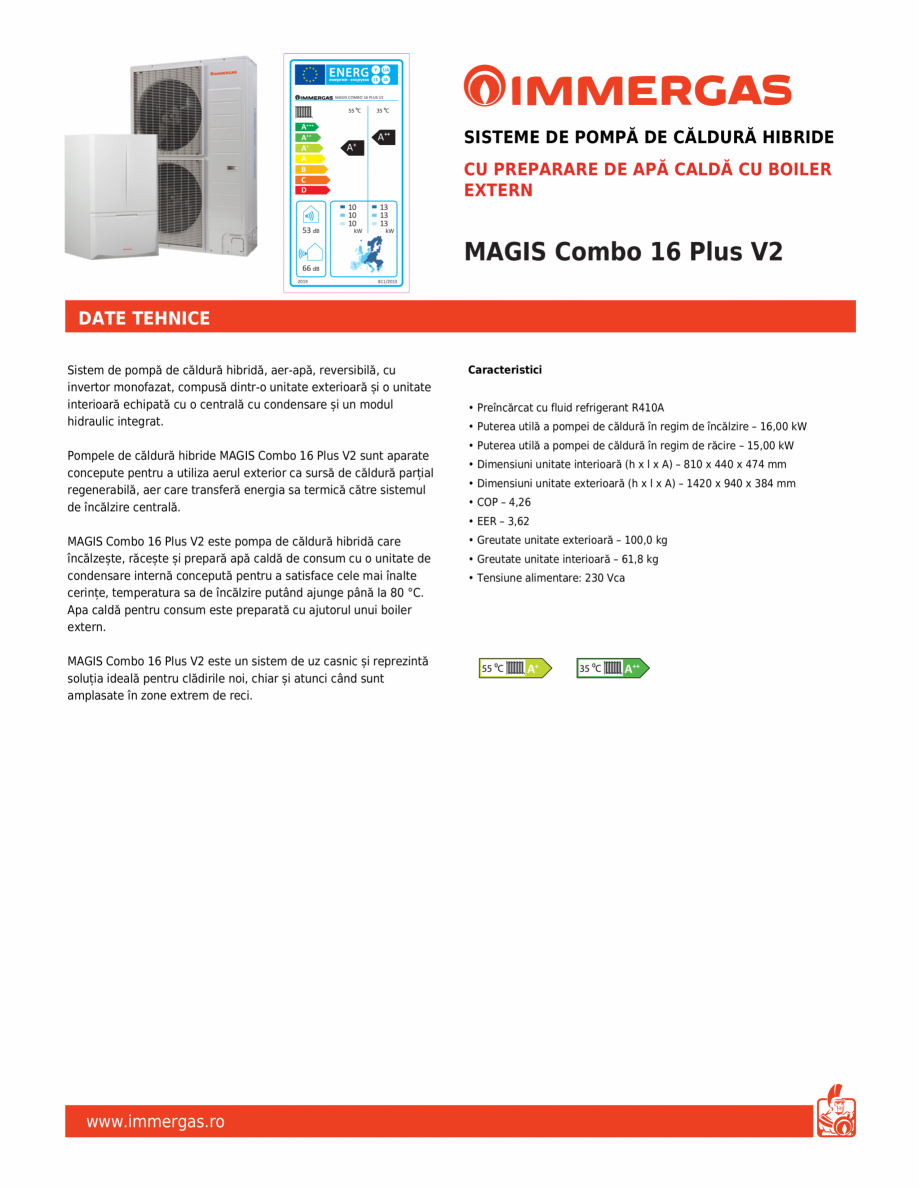 Pagina 1 - Sistem de pompa de caldura hibrida, aer-apa IMMERGAS MAGIS Combo 16 Plus V2 Fisa tehnica ...