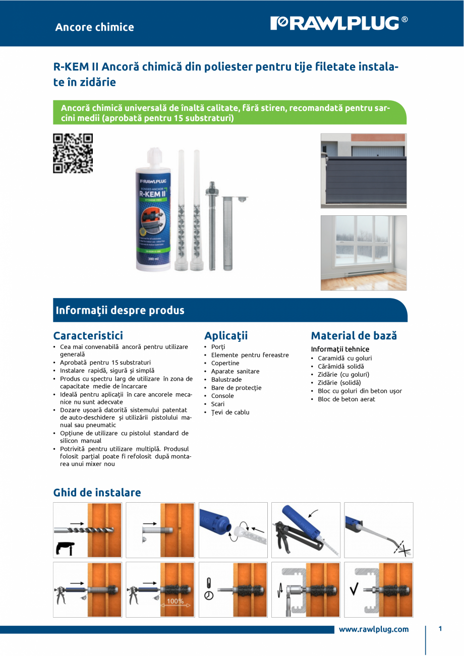 Pagina 1-Ancora chimica din poliester pentru tije filetate instalate in zidarie RAWLPLUG R-KEM II...