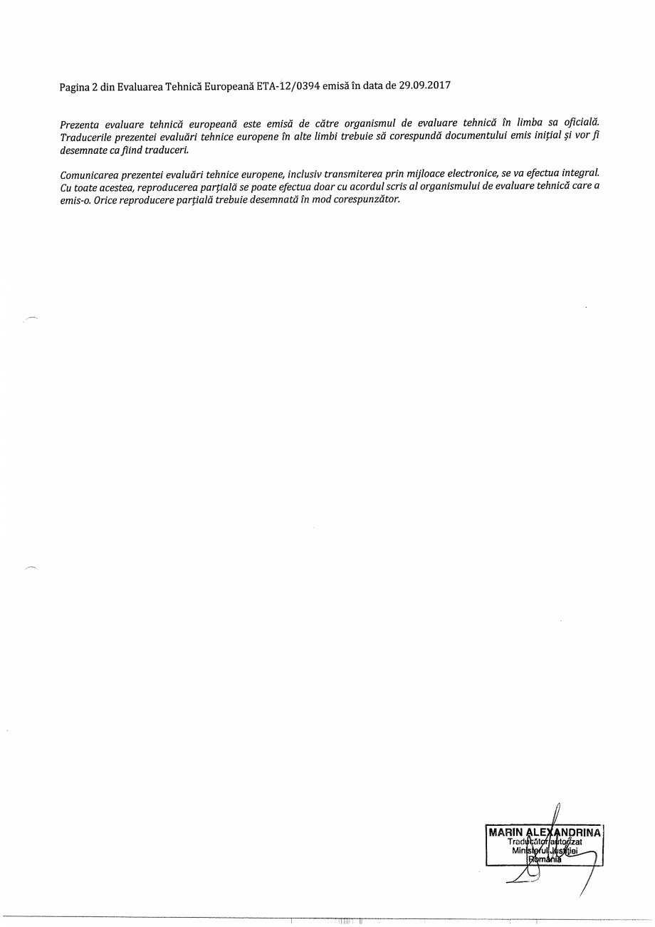 Pagina 2-Agrement  - ETA 12-0394 pentru ancora chimica R-KEM II pentru ancorare in beton RAWLPLUG Certificare...