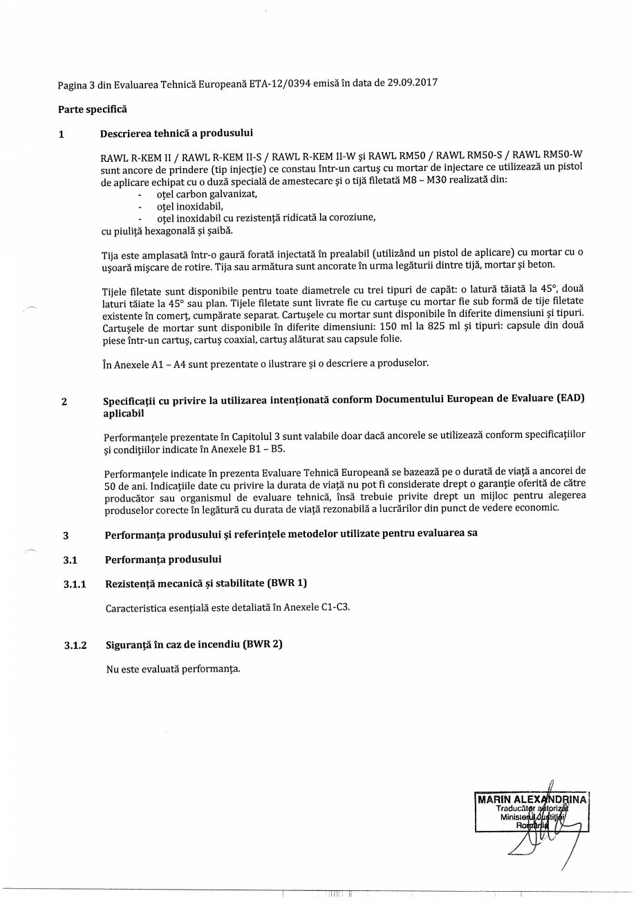 Pagina 3-Agrement  - ETA 12-0394 pentru ancora chimica R-KEM II pentru ancorare in beton RAWLPLUG Certificare...