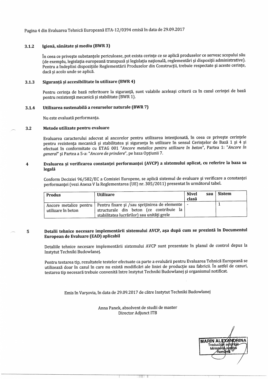 Pagina 4-Agrement  - ETA 12-0394 pentru ancora chimica R-KEM II pentru ancorare in beton RAWLPLUG Certificare...