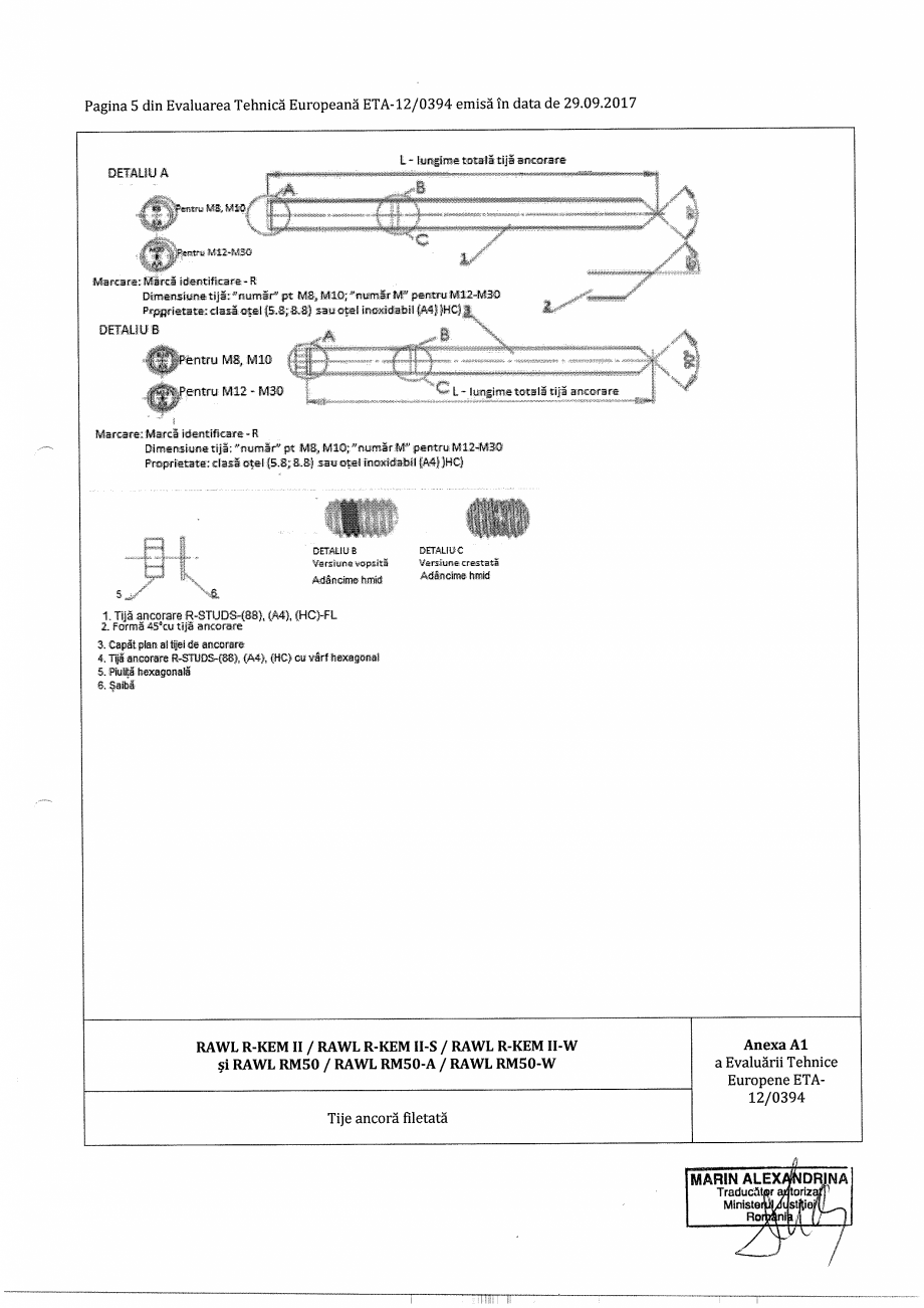 Pagina 5-Agrement  - ETA 12-0394 pentru ancora chimica R-KEM II pentru ancorare in beton RAWLPLUG Certificare...