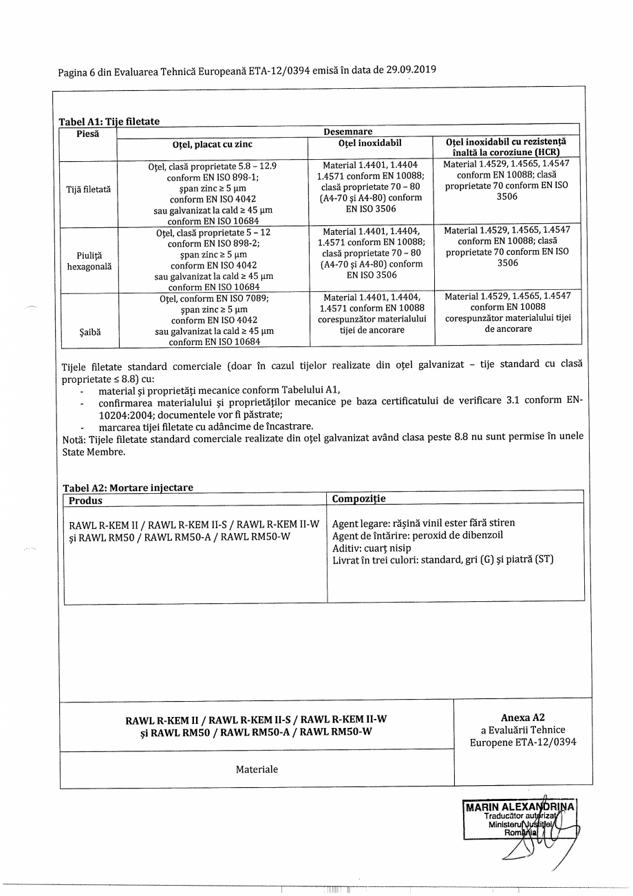 Pagina 6-Agrement  - ETA 12-0394 pentru ancora chimica R-KEM II pentru ancorare in beton RAWLPLUG Certificare...