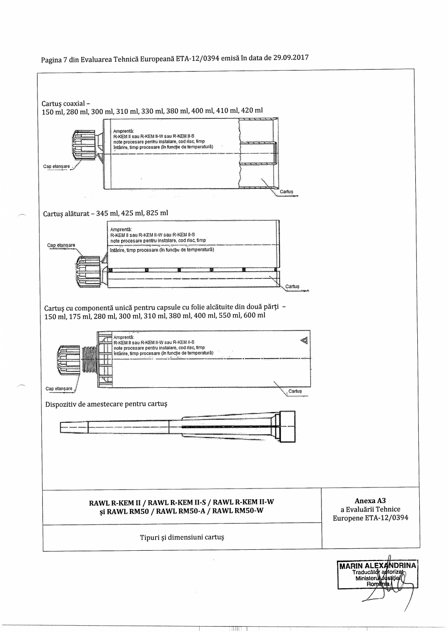 Pagina 7-Agrement  - ETA 12-0394 pentru ancora chimica R-KEM II pentru ancorare in beton RAWLPLUG Certificare...
