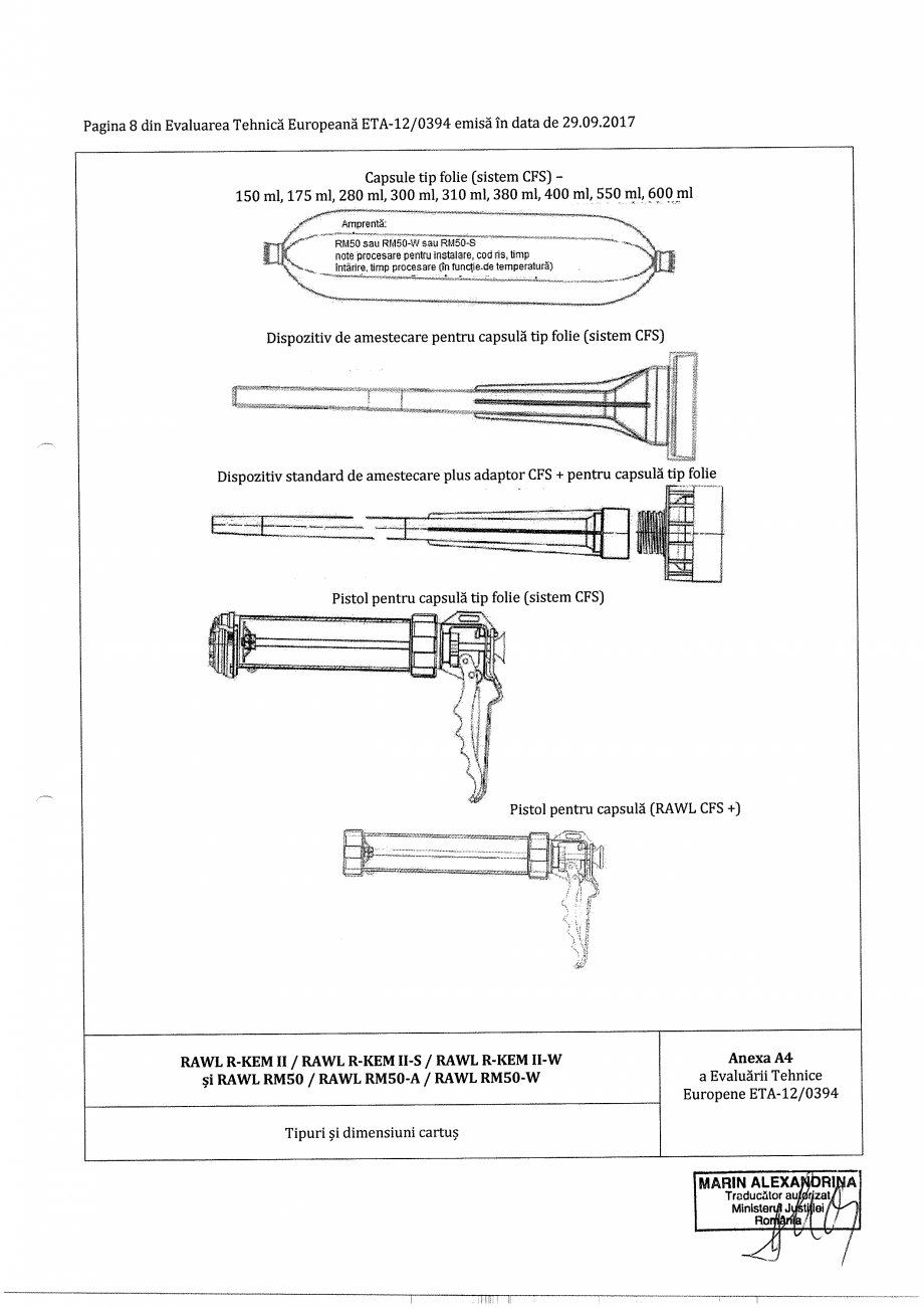 Pagina 8-Agrement  - ETA 12-0394 pentru ancora chimica R-KEM II pentru ancorare in beton RAWLPLUG Certificare...