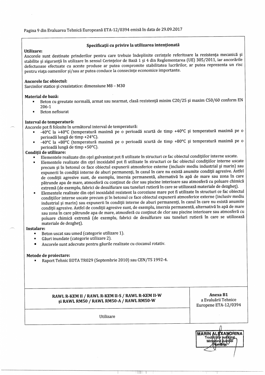 Pagina 9-Agrement  - ETA 12-0394 pentru ancora chimica R-KEM II pentru ancorare in beton RAWLPLUG Certificare...