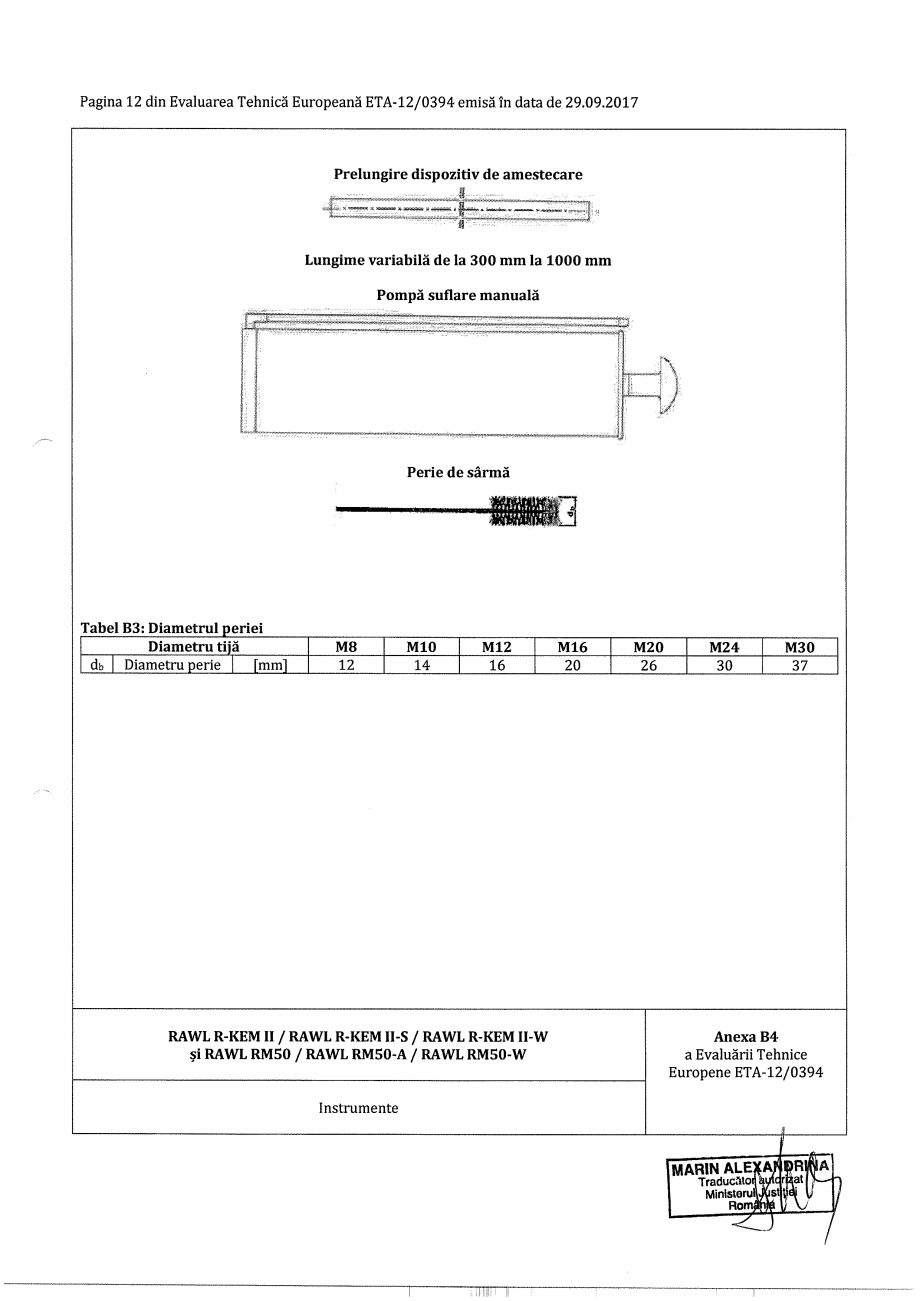 Pagina 12-Agrement  - ETA 12-0394 pentru ancora chimica R-KEM II pentru ancorare in beton RAWLPLUG Certificare...