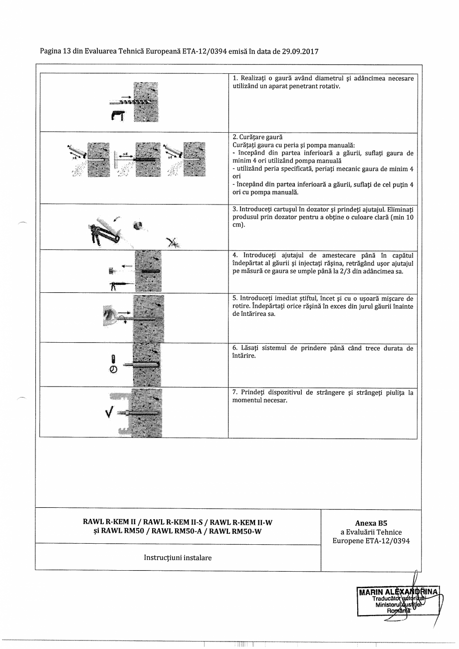 Pagina 13-Agrement  - ETA 12-0394 pentru ancora chimica R-KEM II pentru ancorare in beton RAWLPLUG Certificare...