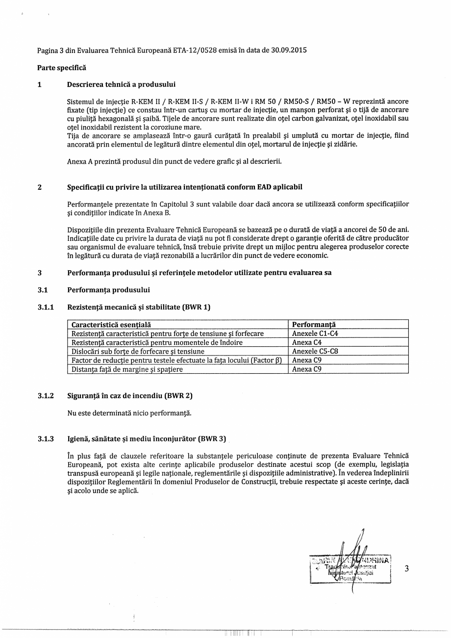 Pagina 3 - Agrement - ETA 12-0528 pentru ancora chimica R-KEM II pentru ancorare in zidarie RAWLPLUG...