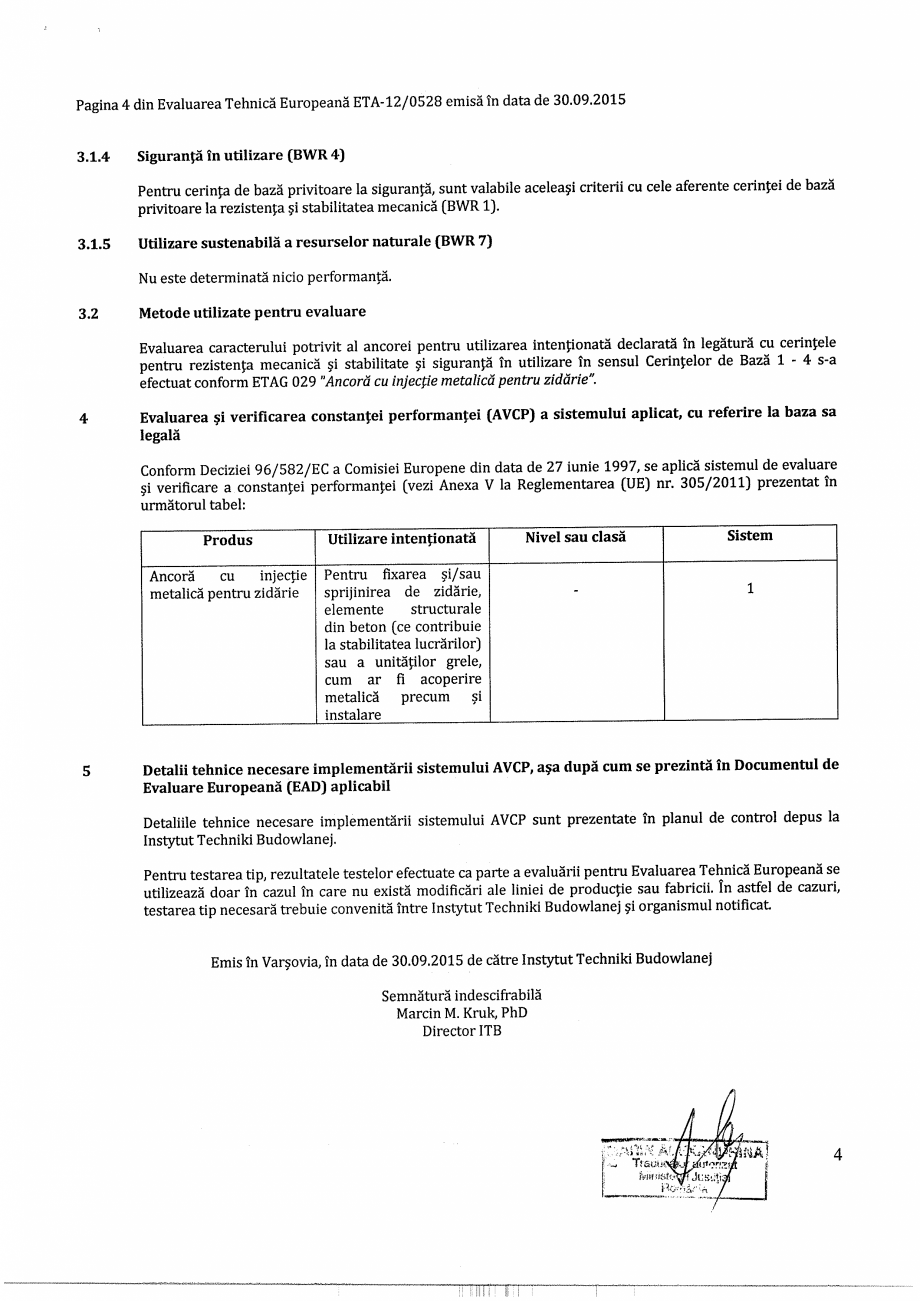 Pagina 4-Agrement - ETA 12-0528 pentru ancora chimica R-KEM II pentru ancorare in zidarie RAWLPLUG...