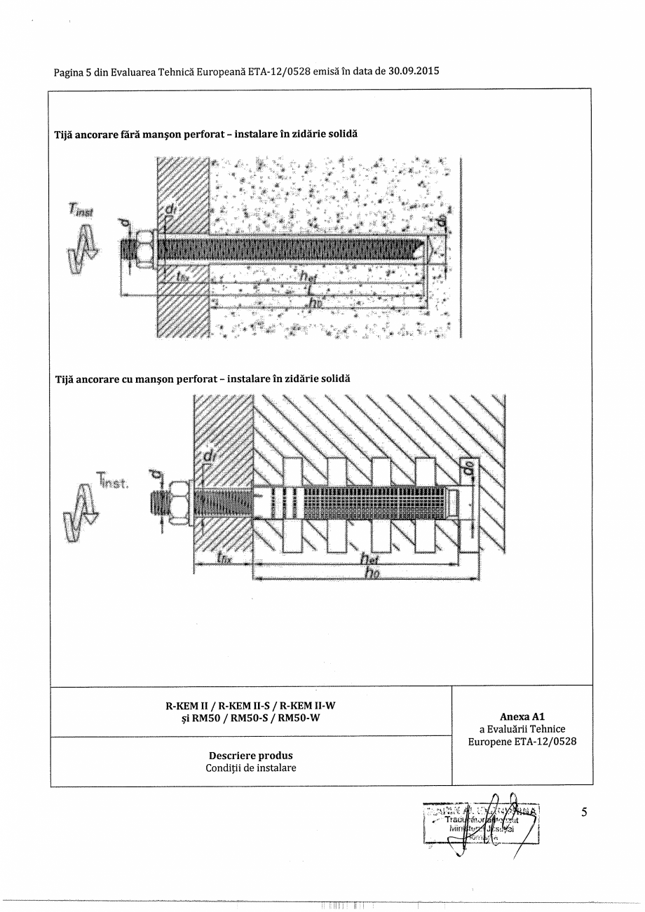 Pagina 5-Agrement - ETA 12-0528 pentru ancora chimica R-KEM II pentru ancorare in zidarie RAWLPLUG...